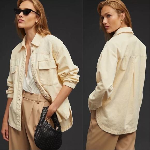 Anthropologie Maeve beige white cord shirt jacket corduroy shacket small - Picture 1 of 8